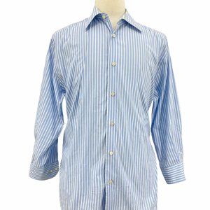 Express Men's Casual Stretch Dress Light Blue & White Shirt Button Down Size L
